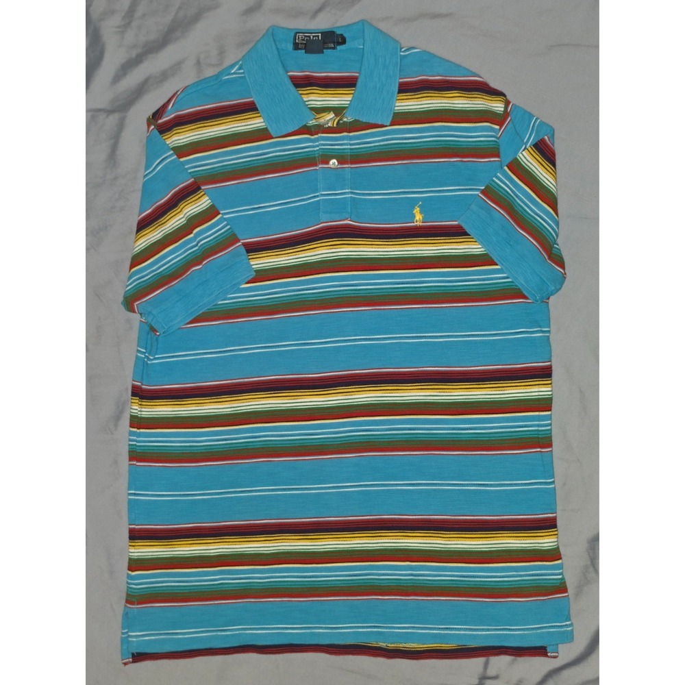 Vintage Polo Ralph Lauren Polo Shirt Mens Large Blue Stripe Multicolor 90s